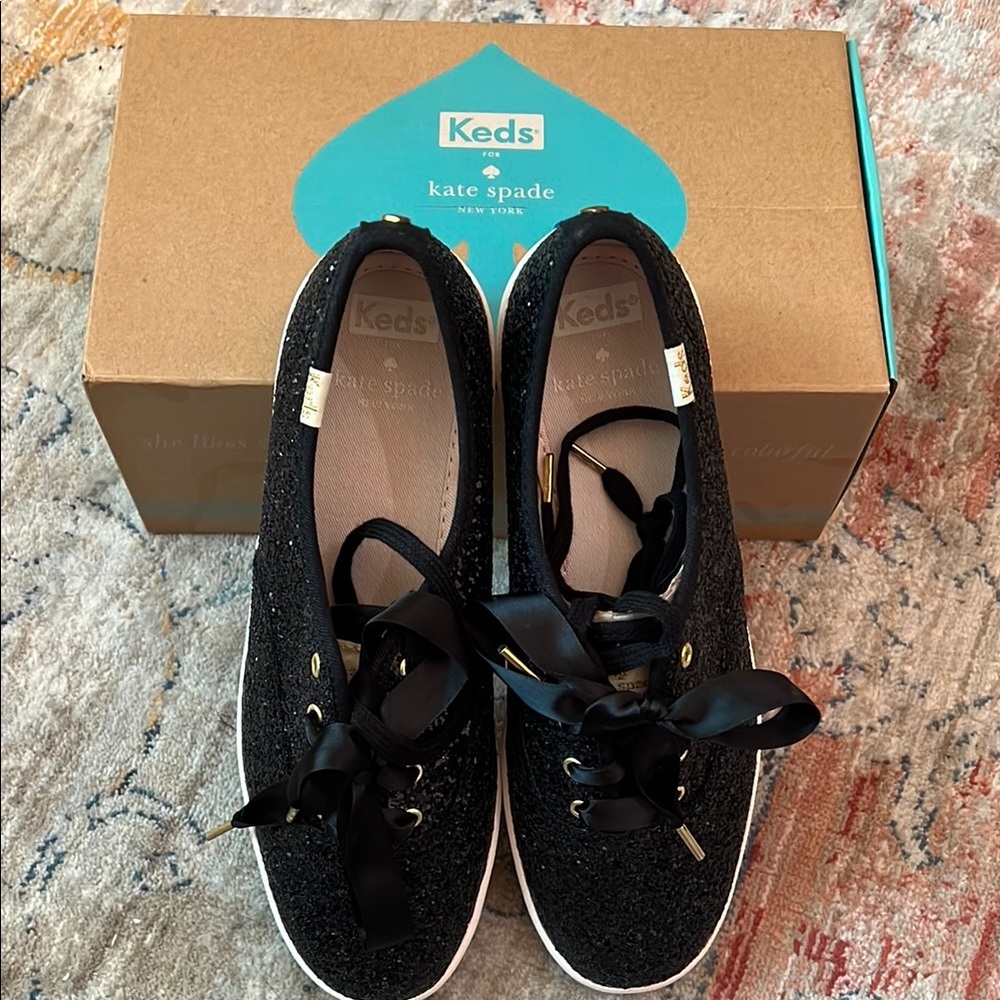 NWT kate spade black sparkly Sneakers with Cushioned Sole